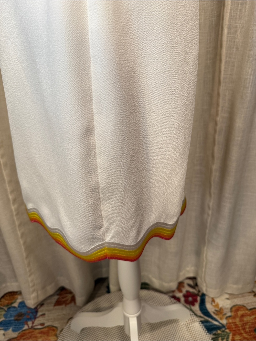 Trina Turk White Shift Dress Rainbow Ric Rac Trim Sleeveless Mod Mini-Size S/M - Picture 5 of 15